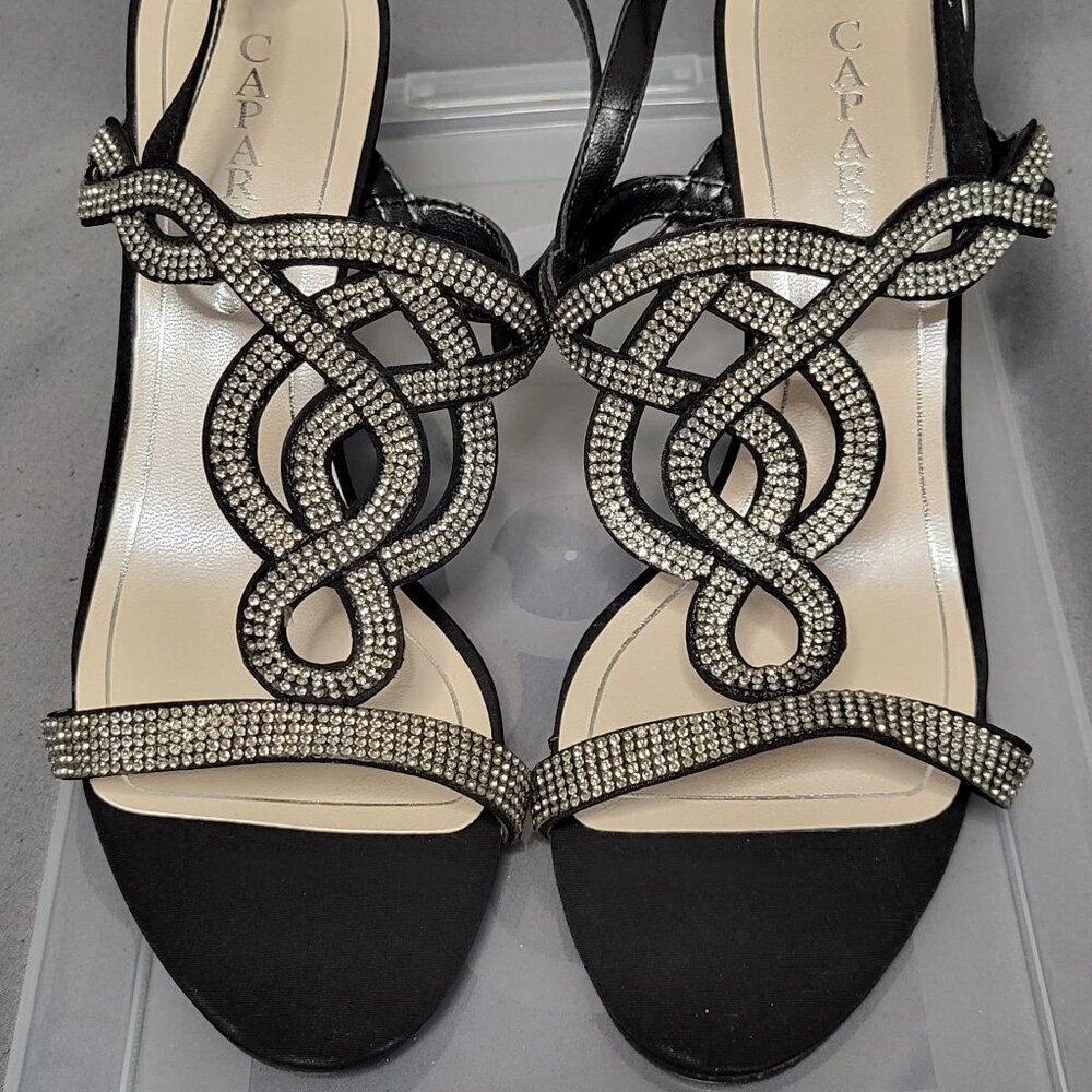 Caparros Rhinestone Strappy Sandal Dressy Heels- Black size 9.5 B